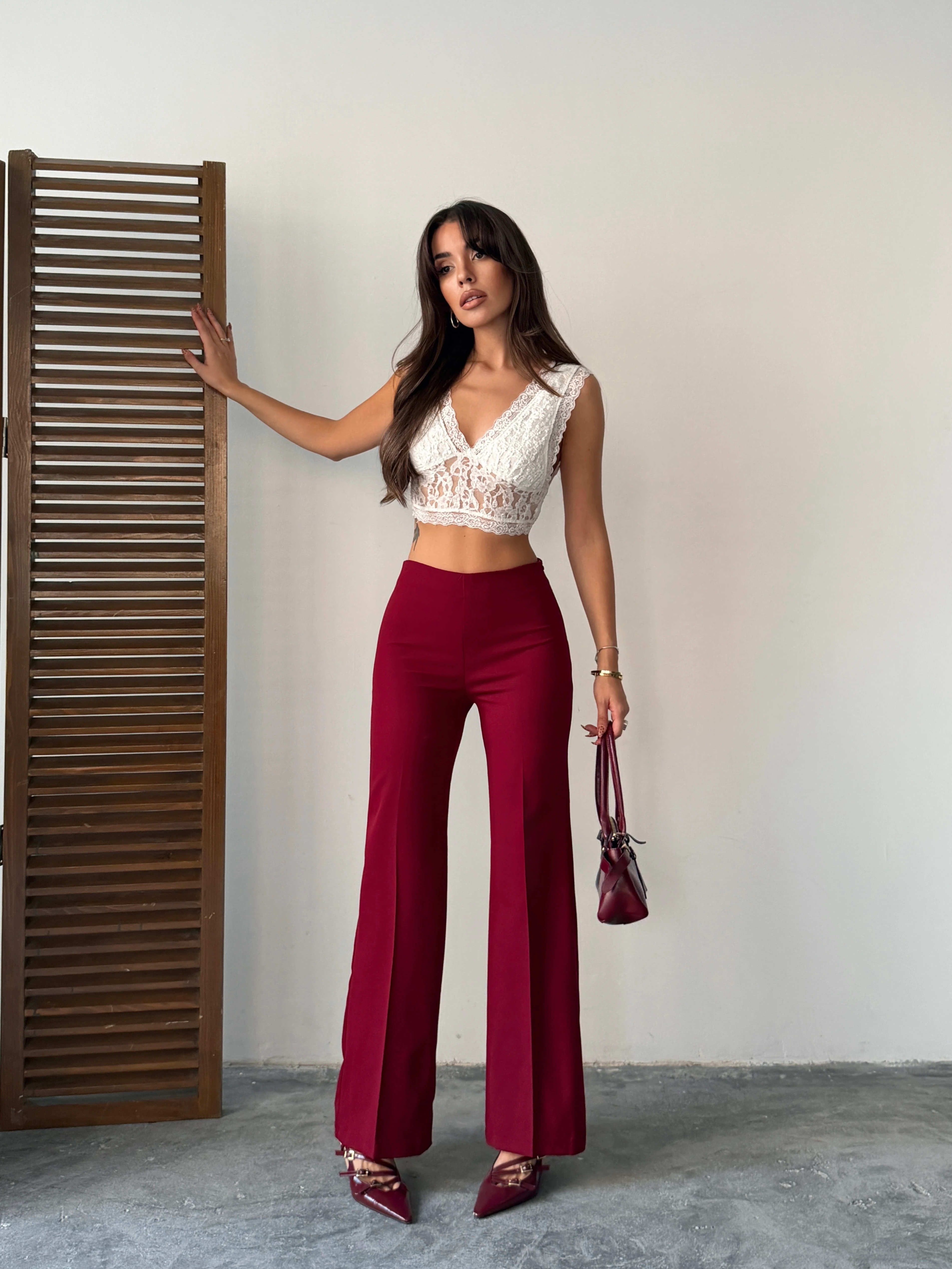 Gizli Fermuarlı Pantolon - Bordo