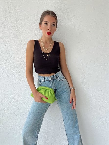 V Yaka Basic Crop Kahverengi