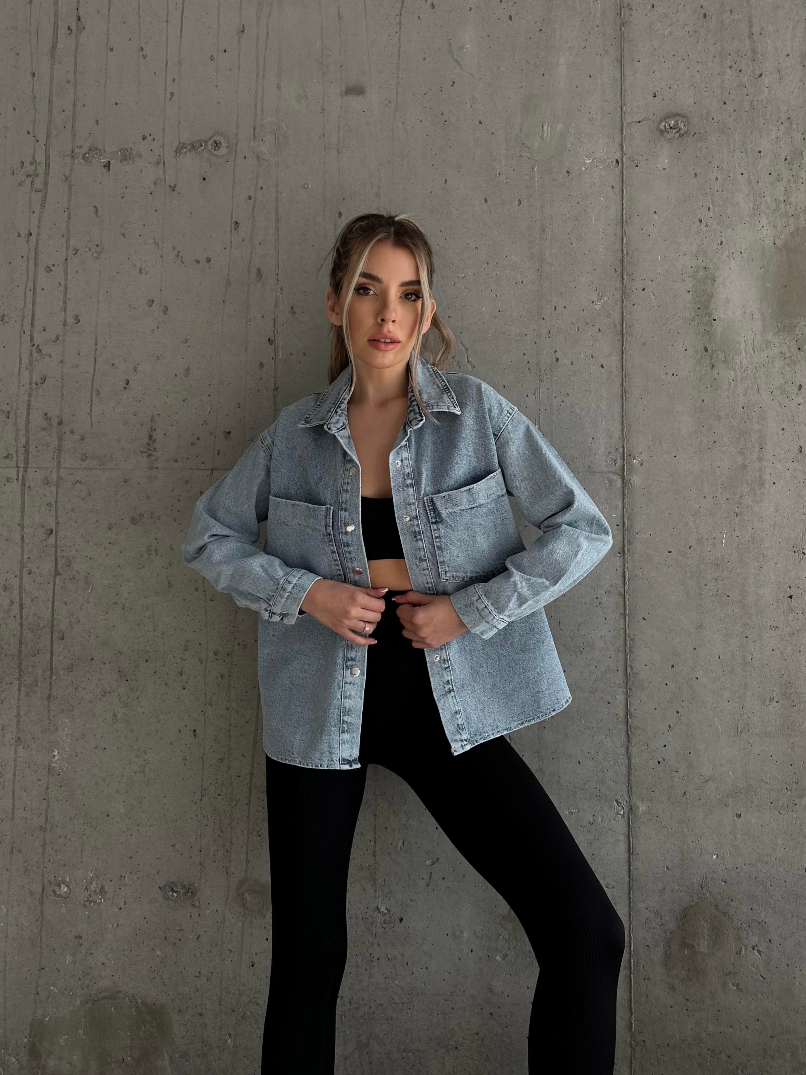 Chloe Çift Cep Denim Gömlek Mavi