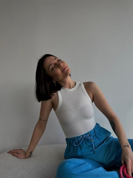 Halter Yaka Fitilli Crop Beyaz