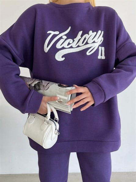 Victory Süzene Nakış Oversize Sweatshirt Mor