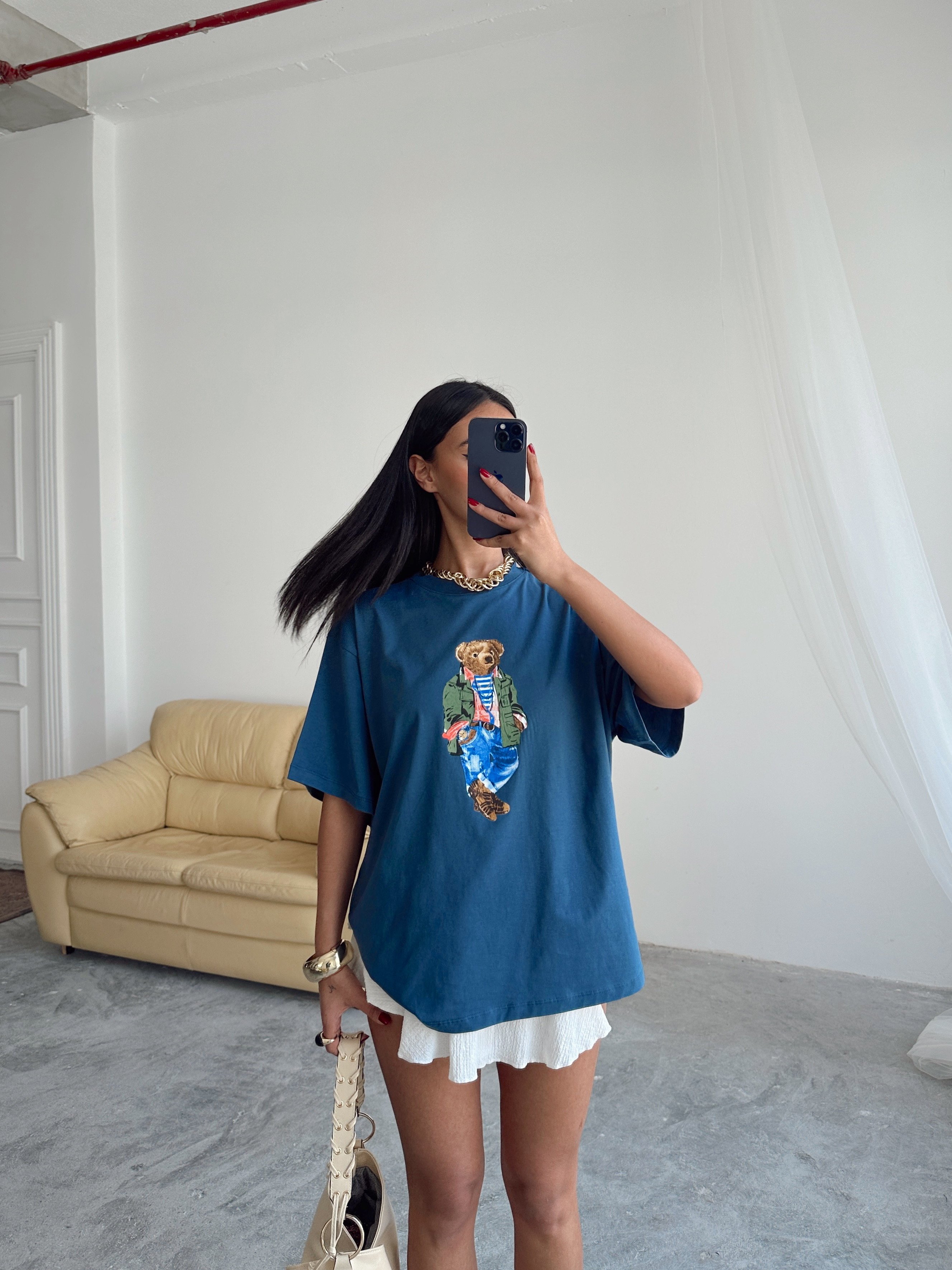 Big Bear Baskı T-shırt - İndigo