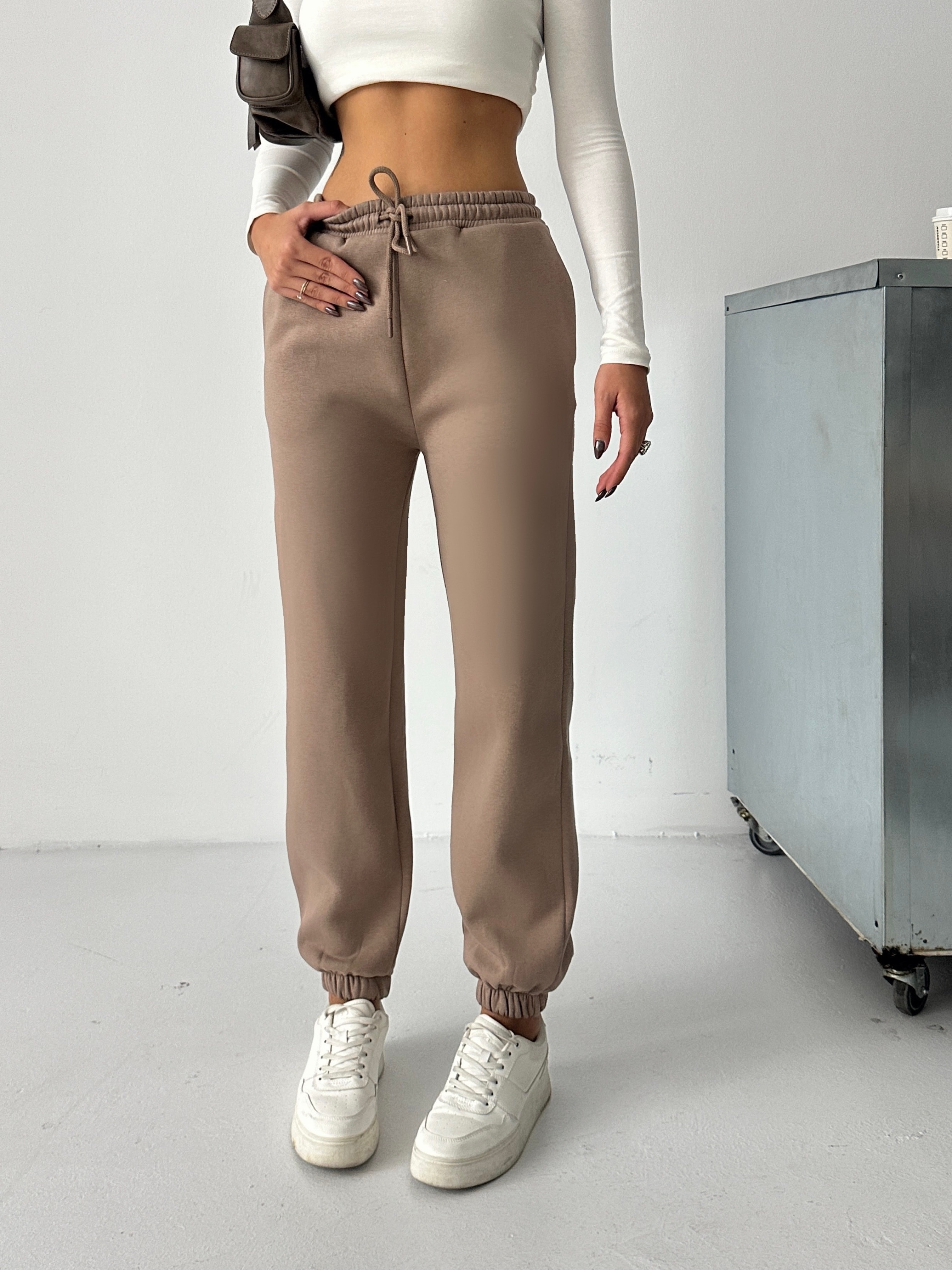 Bel Lastik Jogger Eşofman Vizon