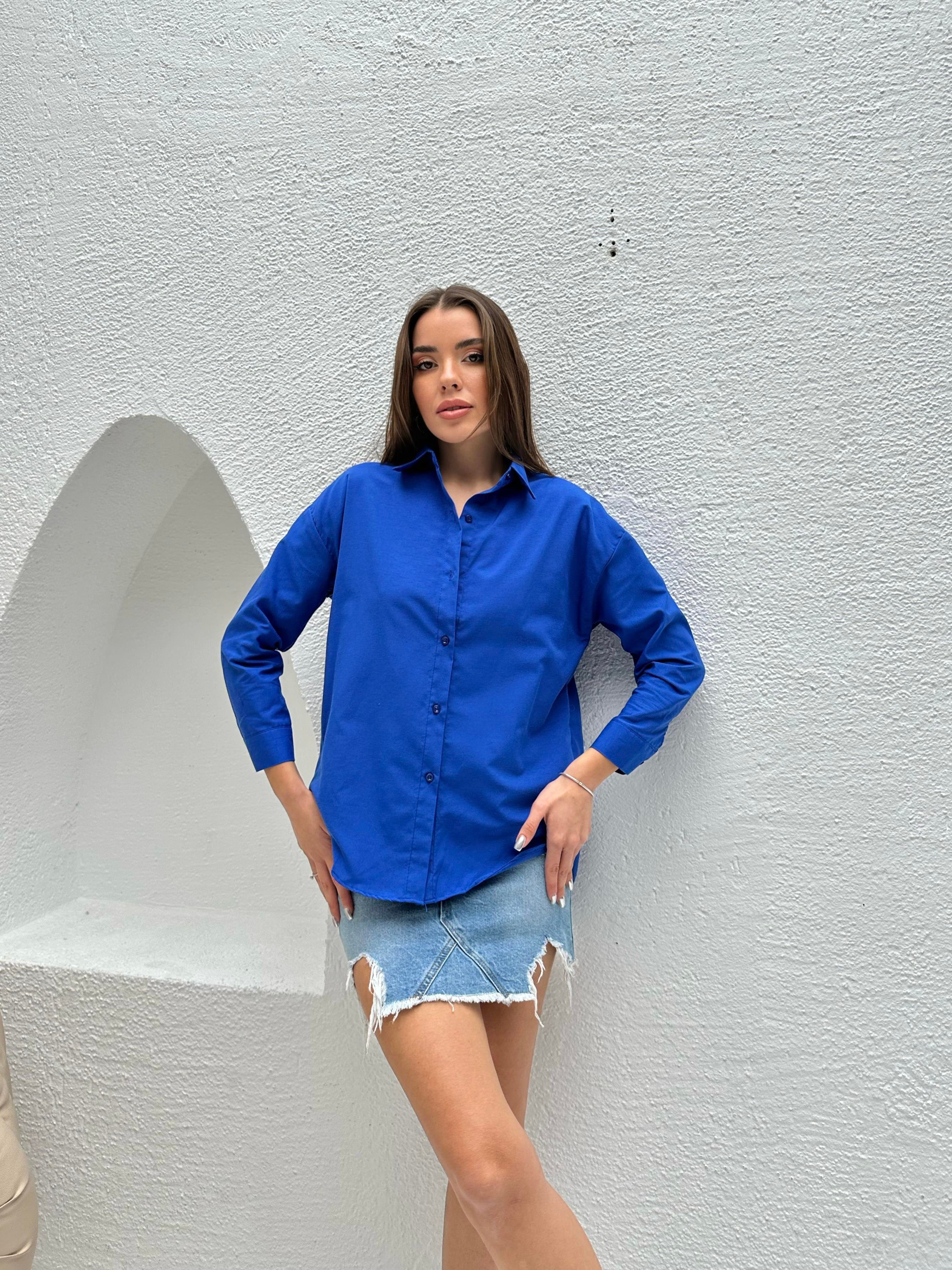Oversize Basic Gömlek Saks Mavi