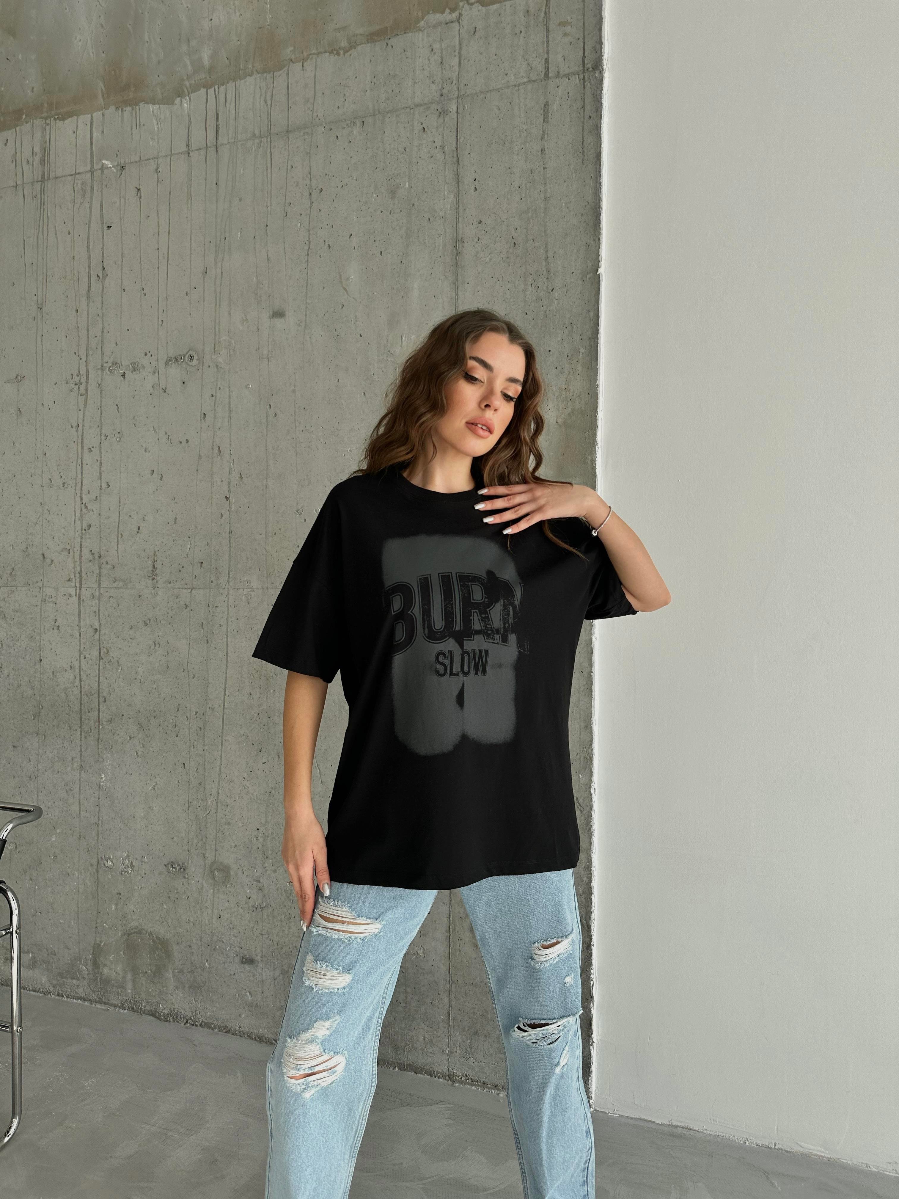 Burn Baskılı Tshirt Siyah