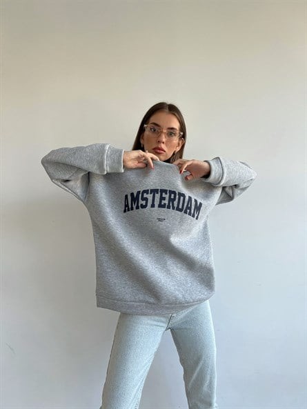 Amsterdam 3 İplik Şardonlu Sweatshirt Gri