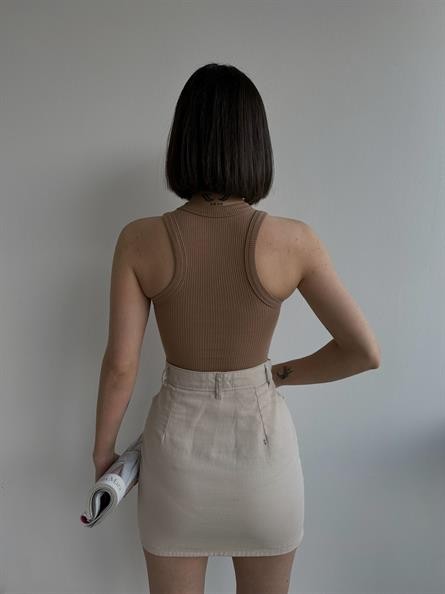 Halter Yaka Fitilli Crop Vizon