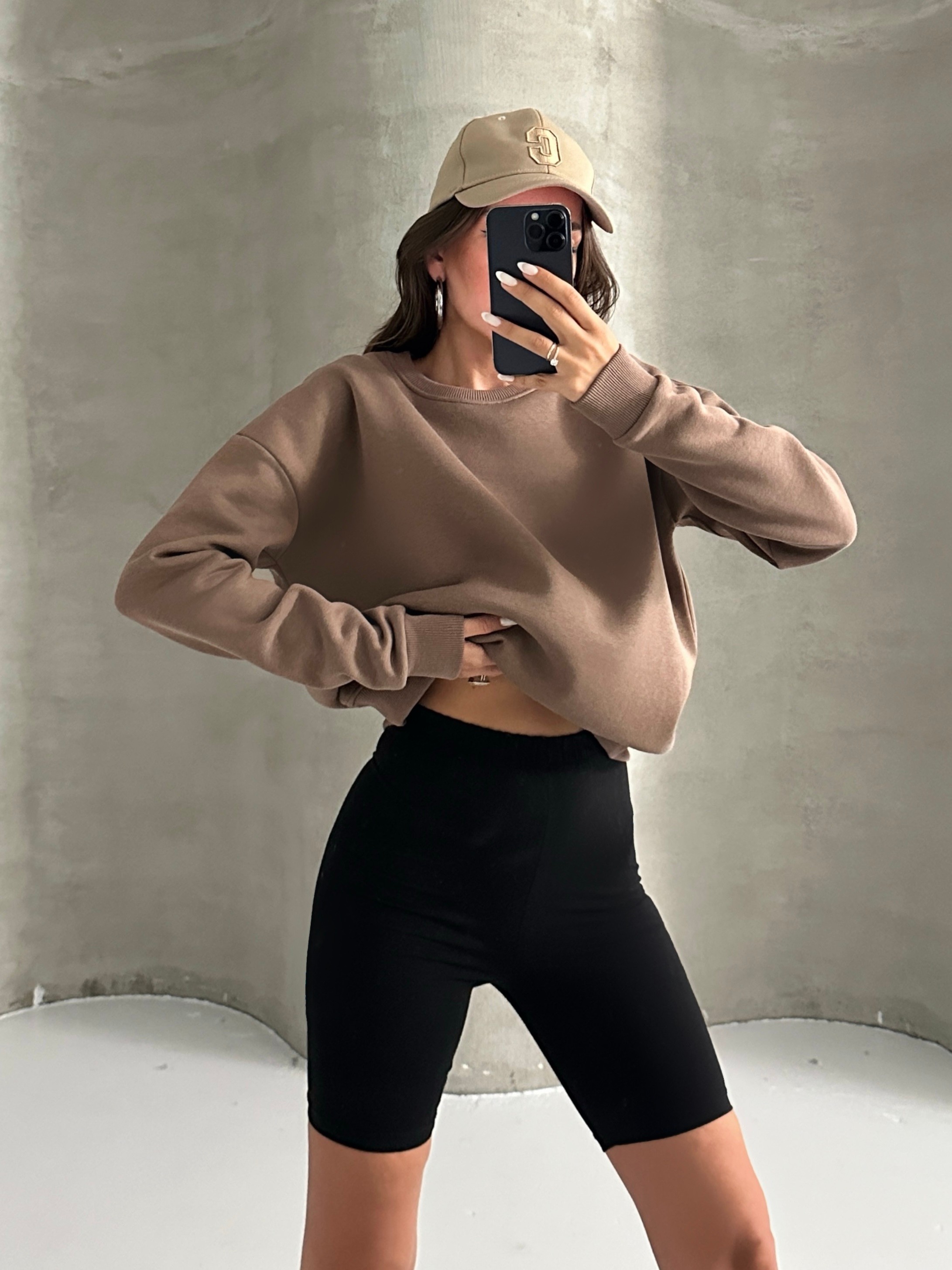 Düz Basic Sweatshırt - Kahve