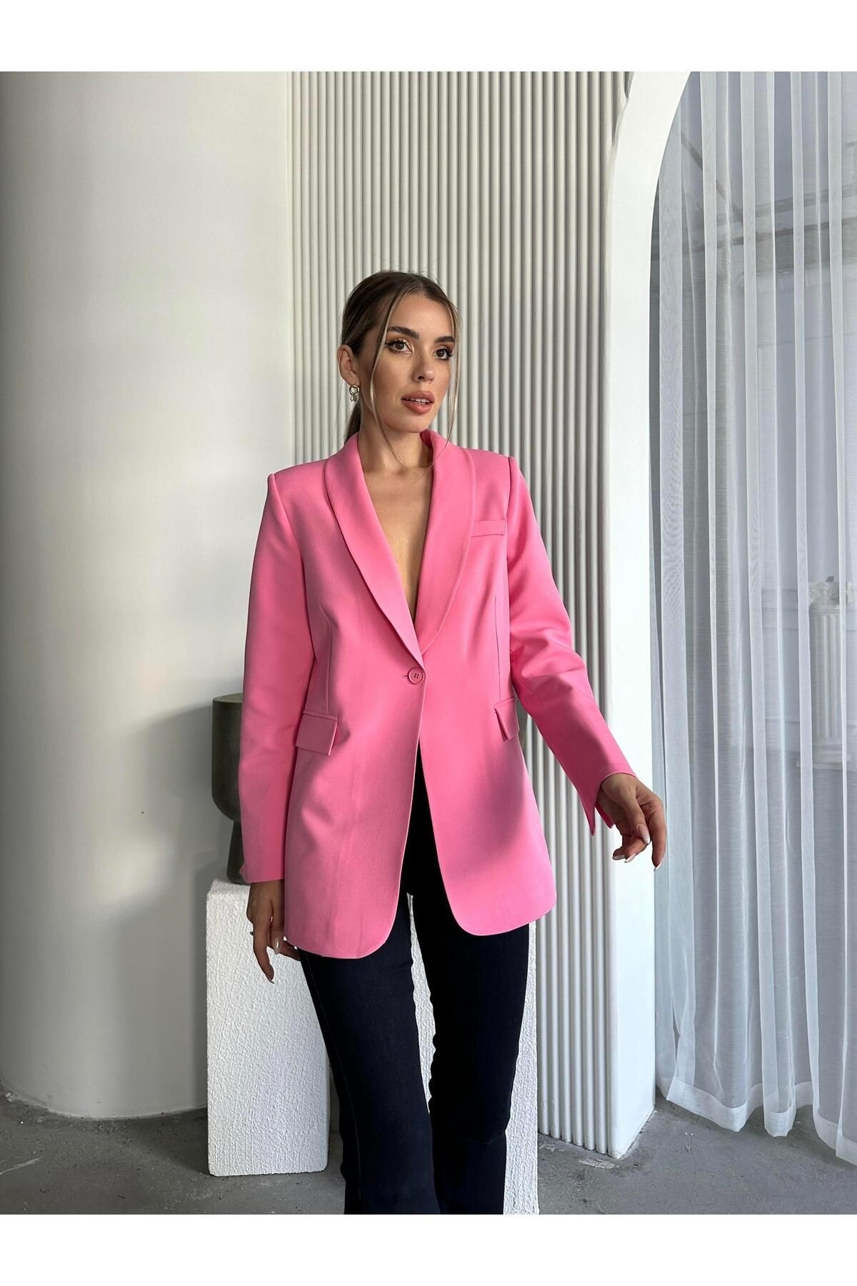 Kol Yırtmaç Blazer Ceket Pembe