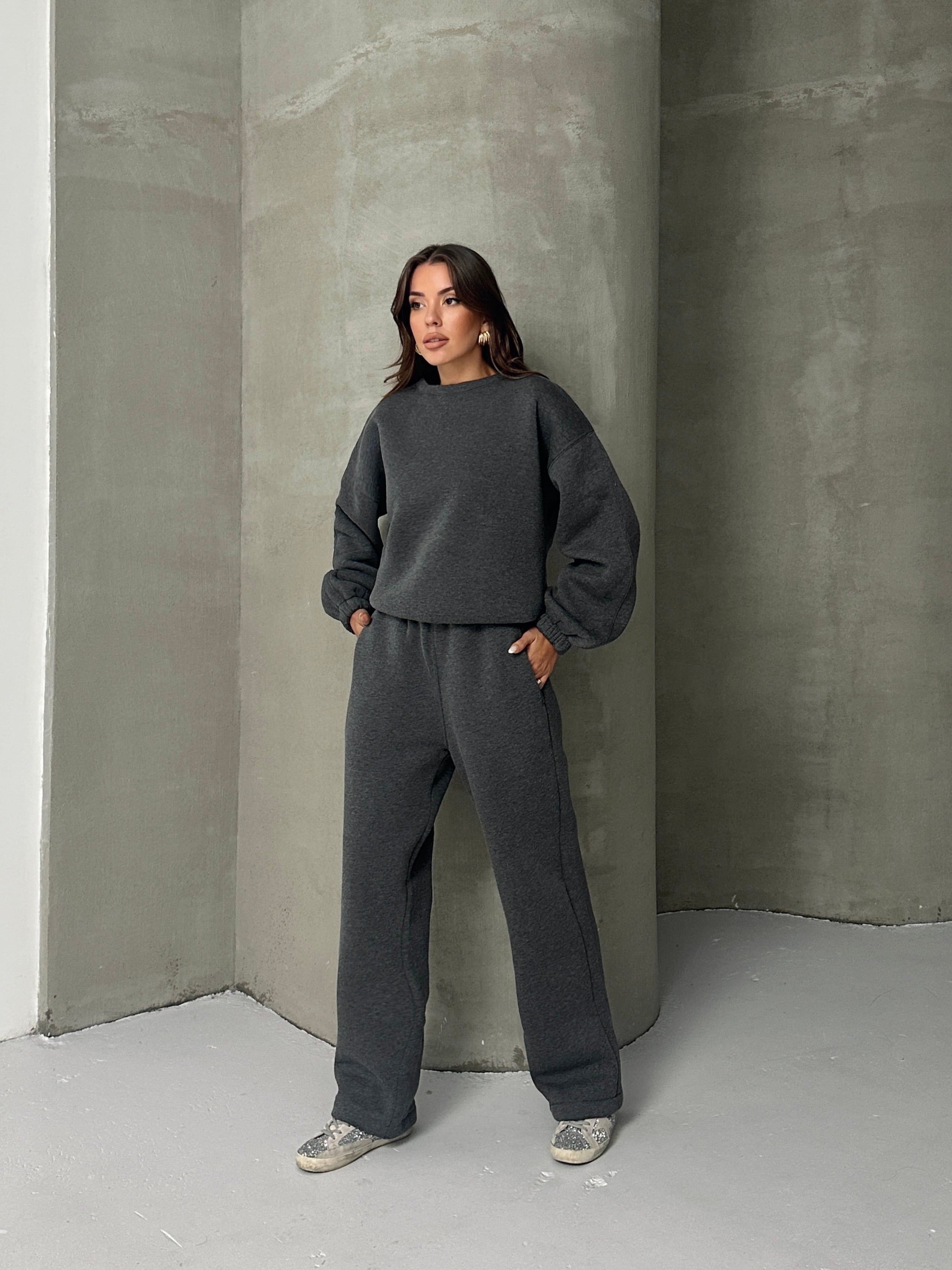 Oversize Şardonlu Takım - Füme