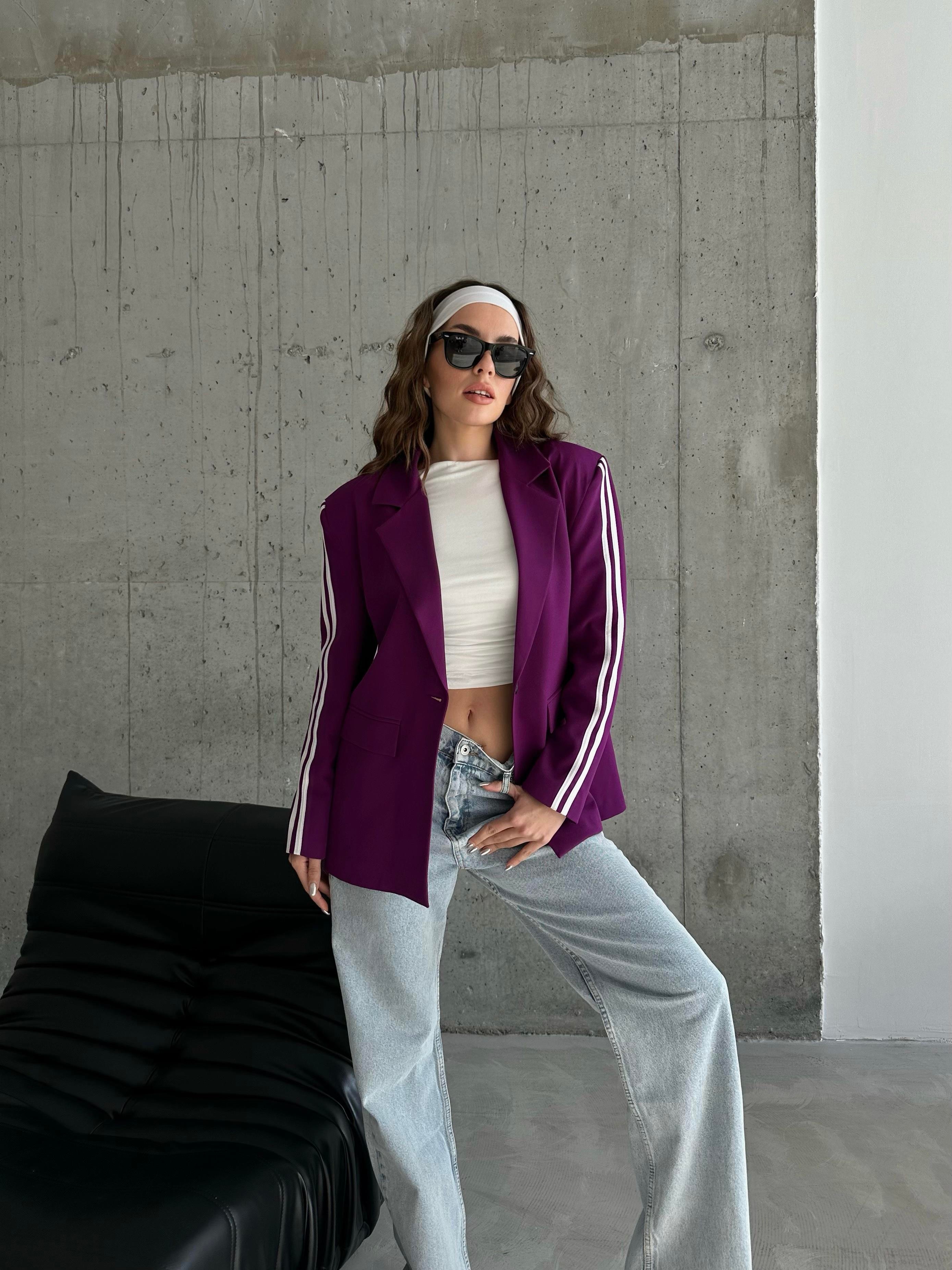 Kol Şeritli Oversize Blazer Ceket Mor