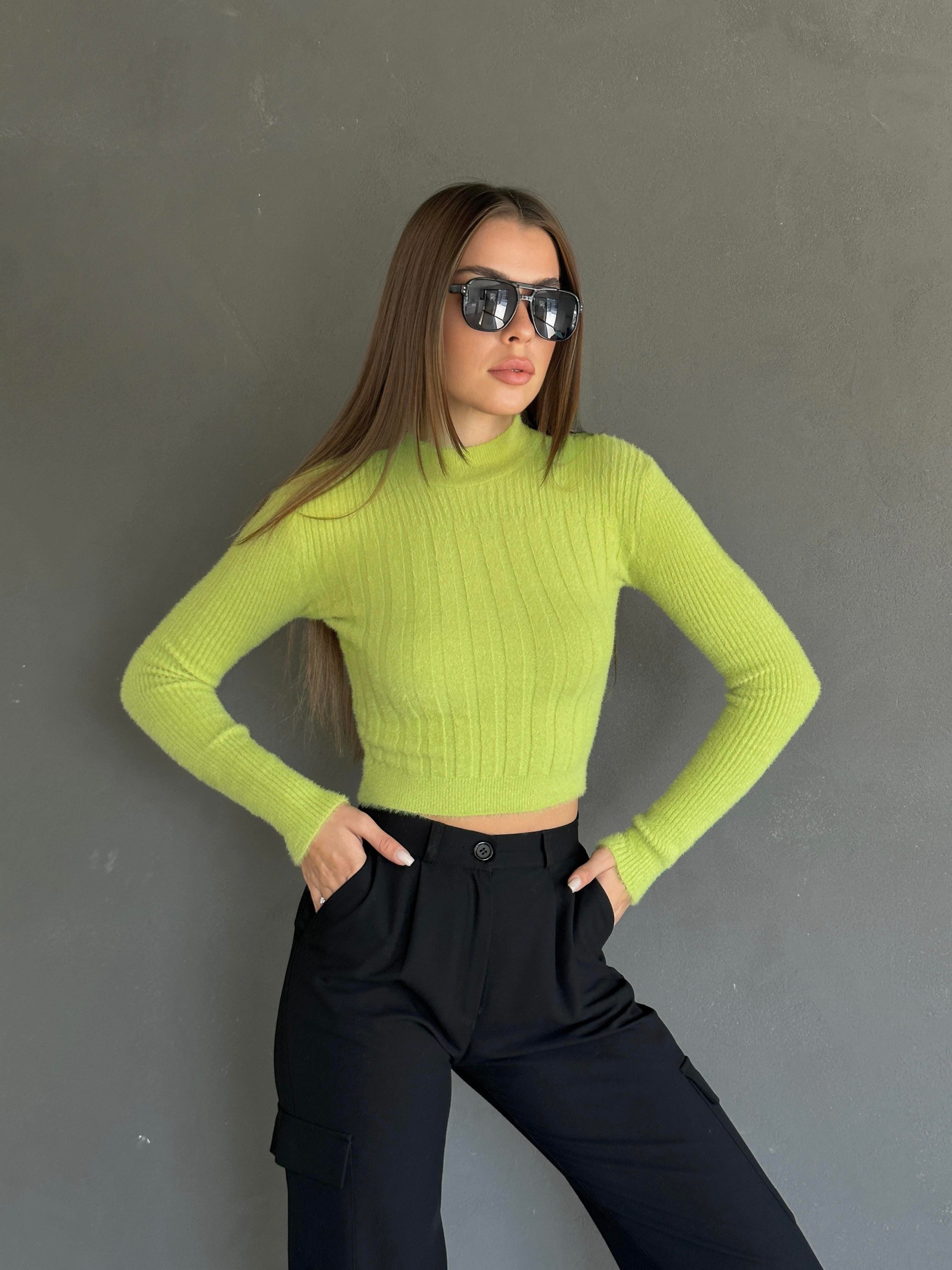 Long Sleeve Yumoş Kazak Fıstık Yeşili