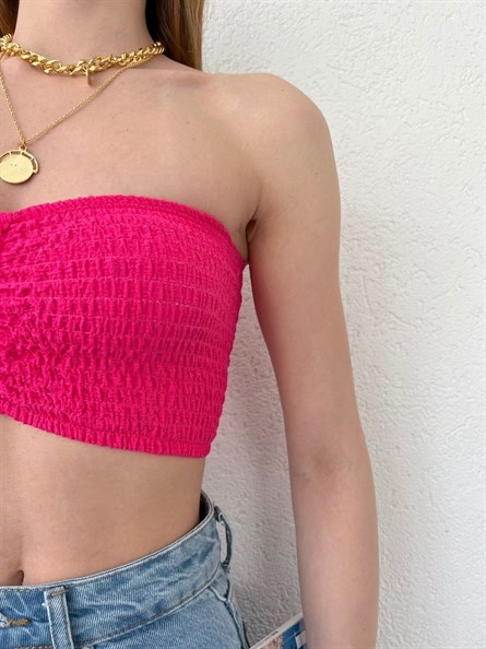 Drapeli Gofre Straplez Crop Fuşya