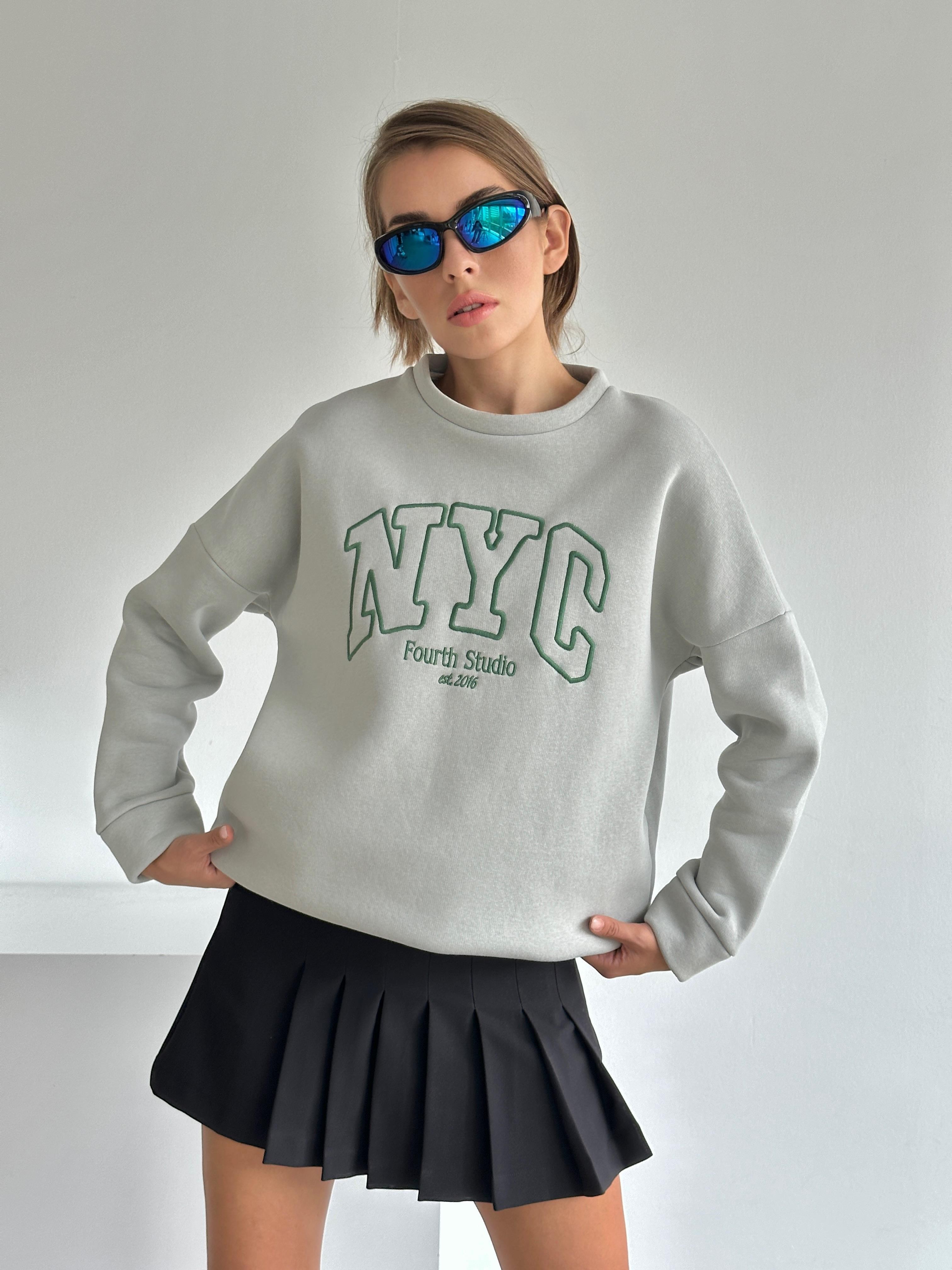 Nyc Baskılı Sweat Gri