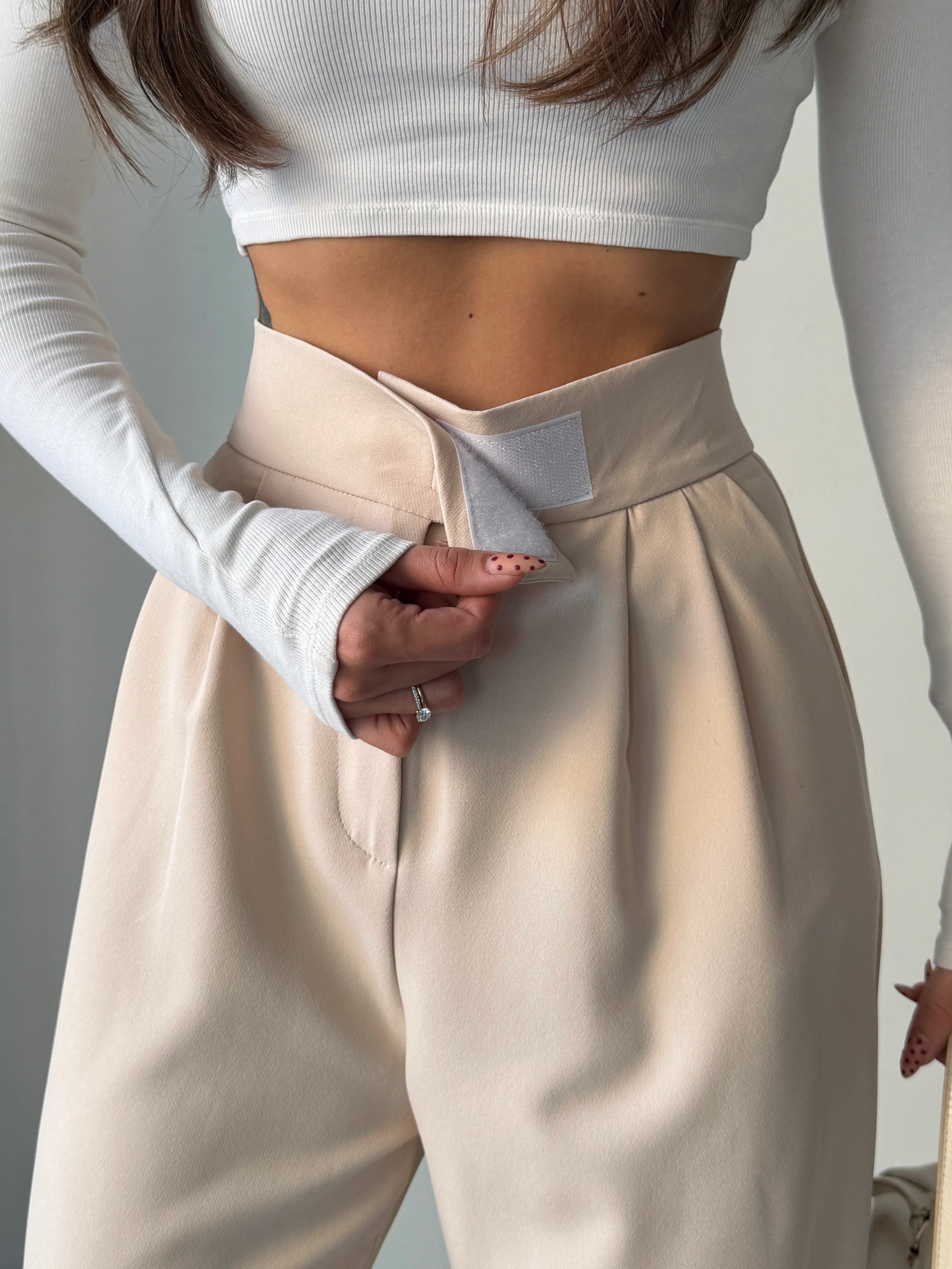 Bel Cırtlı Palazzo Pantolon  - Taş