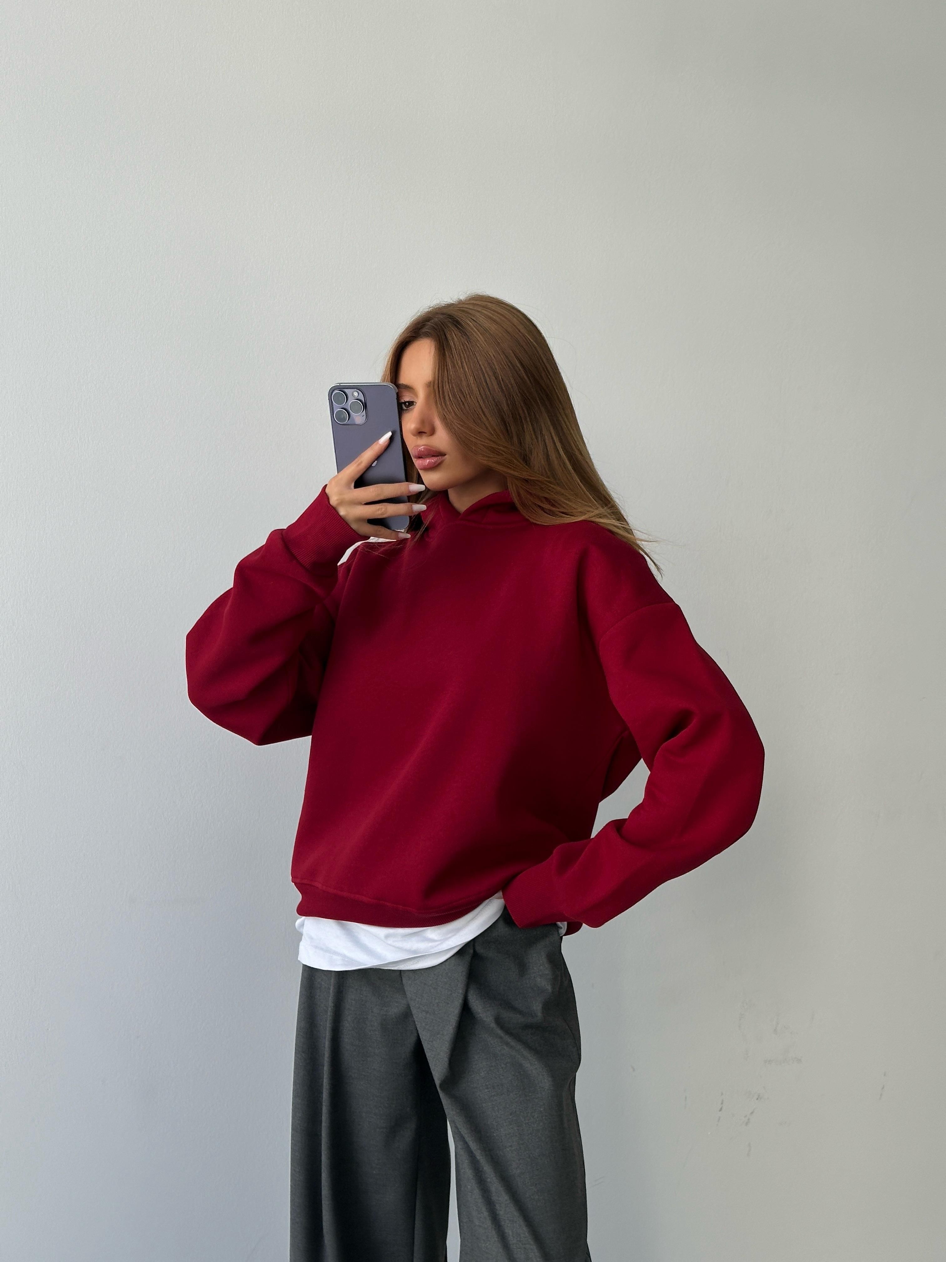 Kapüşonlu Sweatshırt Bordo