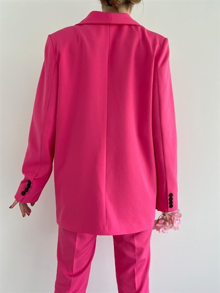 Tek Düğme Astarlı Blazer Ceket Pembe