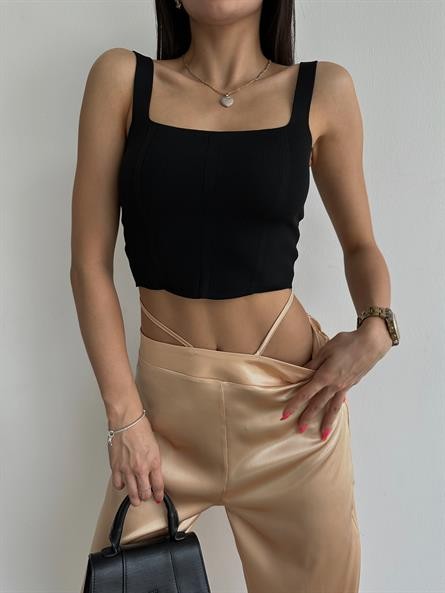 Triko Korse Crop Siyah