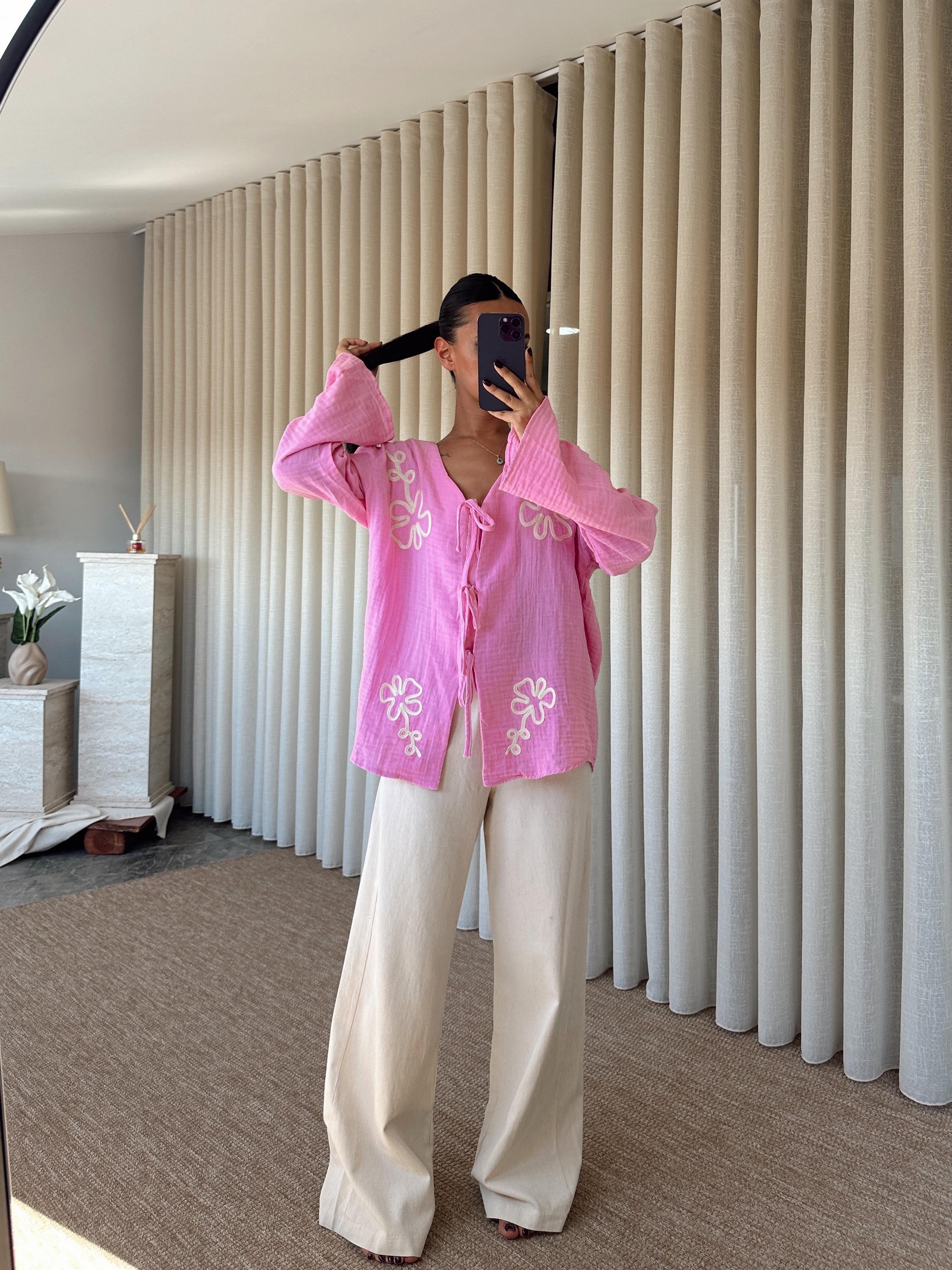 Nakışlı Kimono Takım  - Pembe