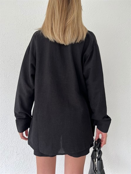 Valeria Oversize Keten Gömlek Siyah