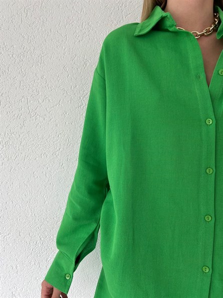 Valeria Oversize Keten Gömlek Yeşil