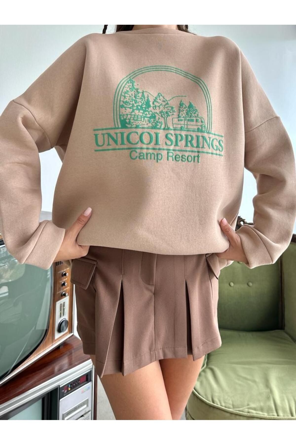 Unicoi Springs Üç İplik Oversize Sweat Vizon