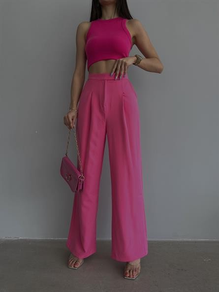 Bel Kemer Detay Palazzo Pantolon Pembe