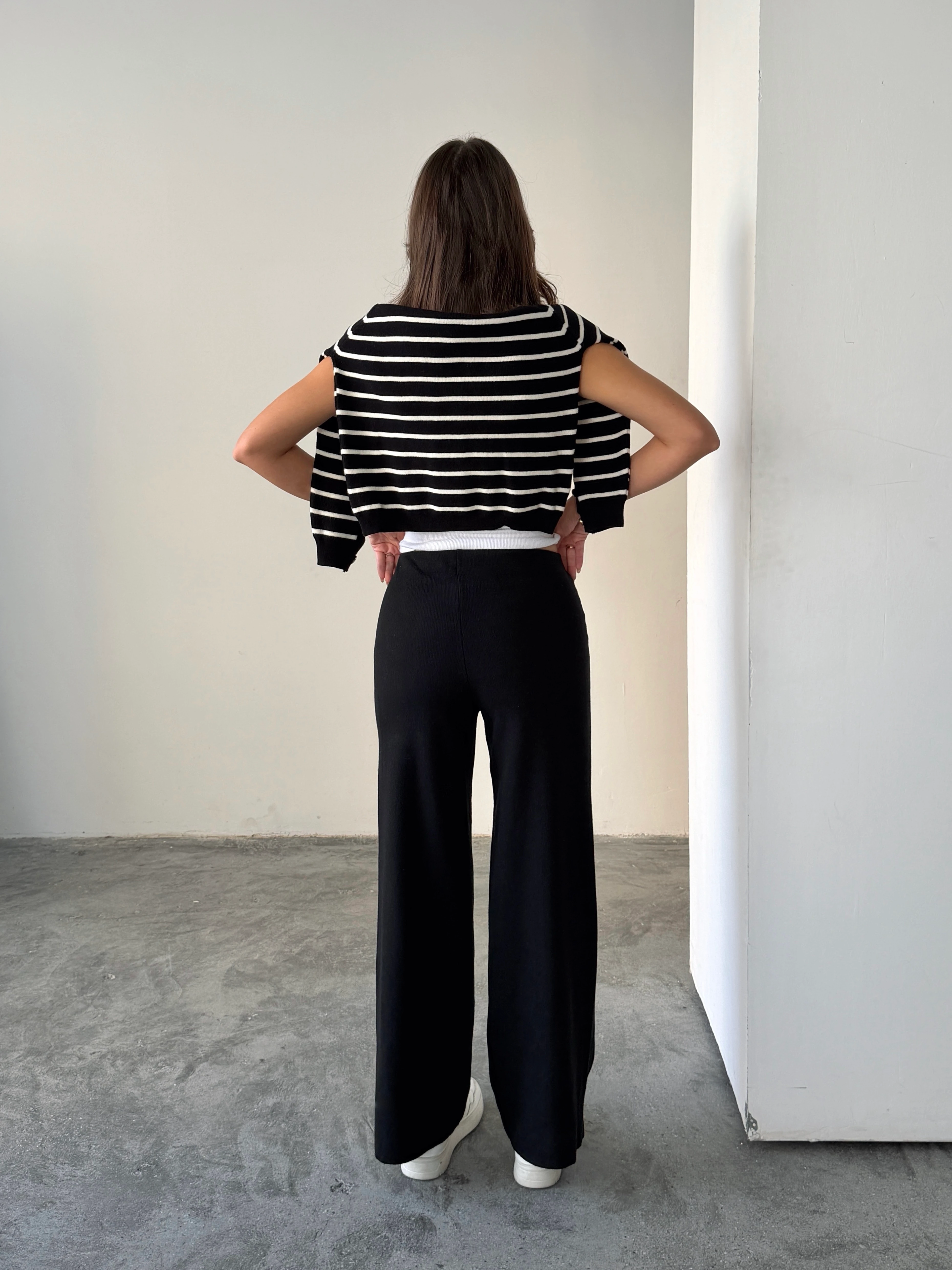 Çimalı Bel Lastik Selanik Pantolon - Black