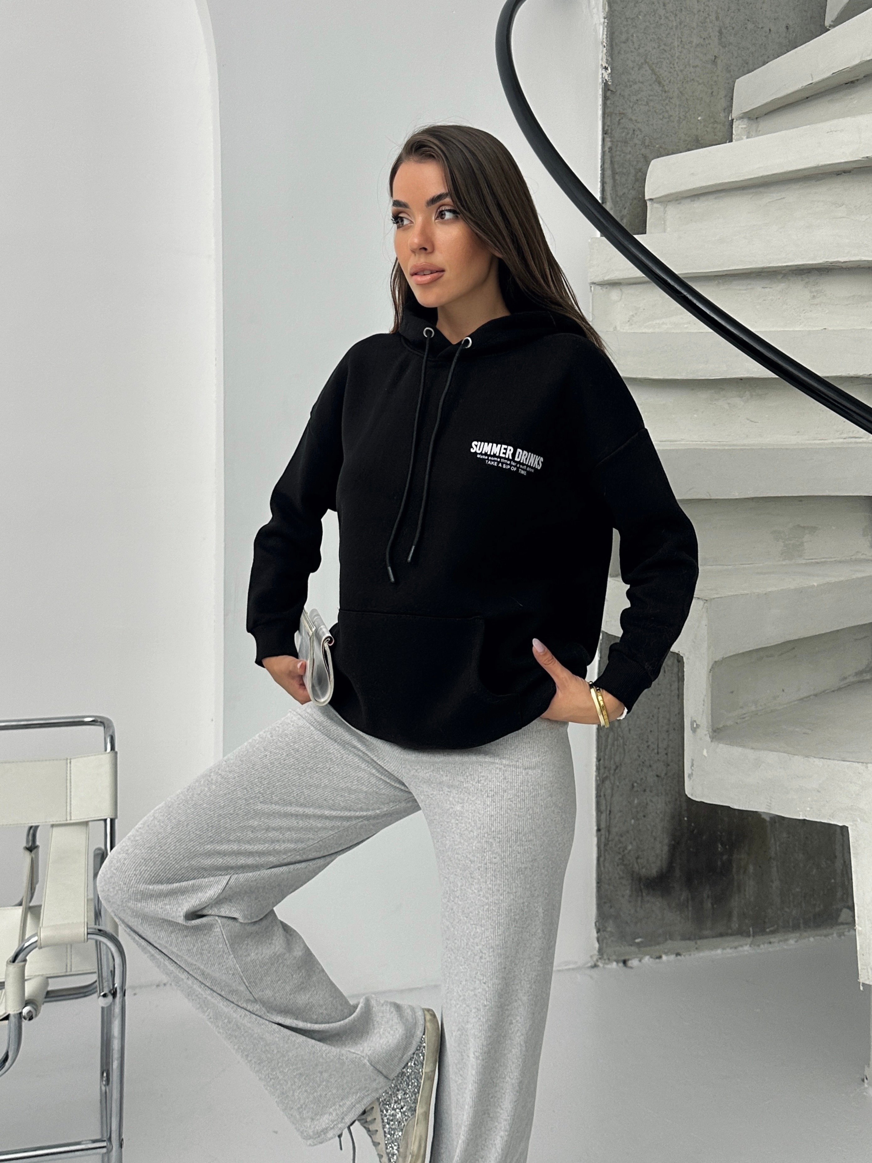 Baskılı Kapüşonlu Oversize Sweat