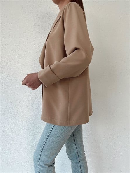 Oversize Düğmeli Kruvaze Ceket Vizon