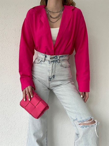 Oversize Poplin Gömlek Fuşya