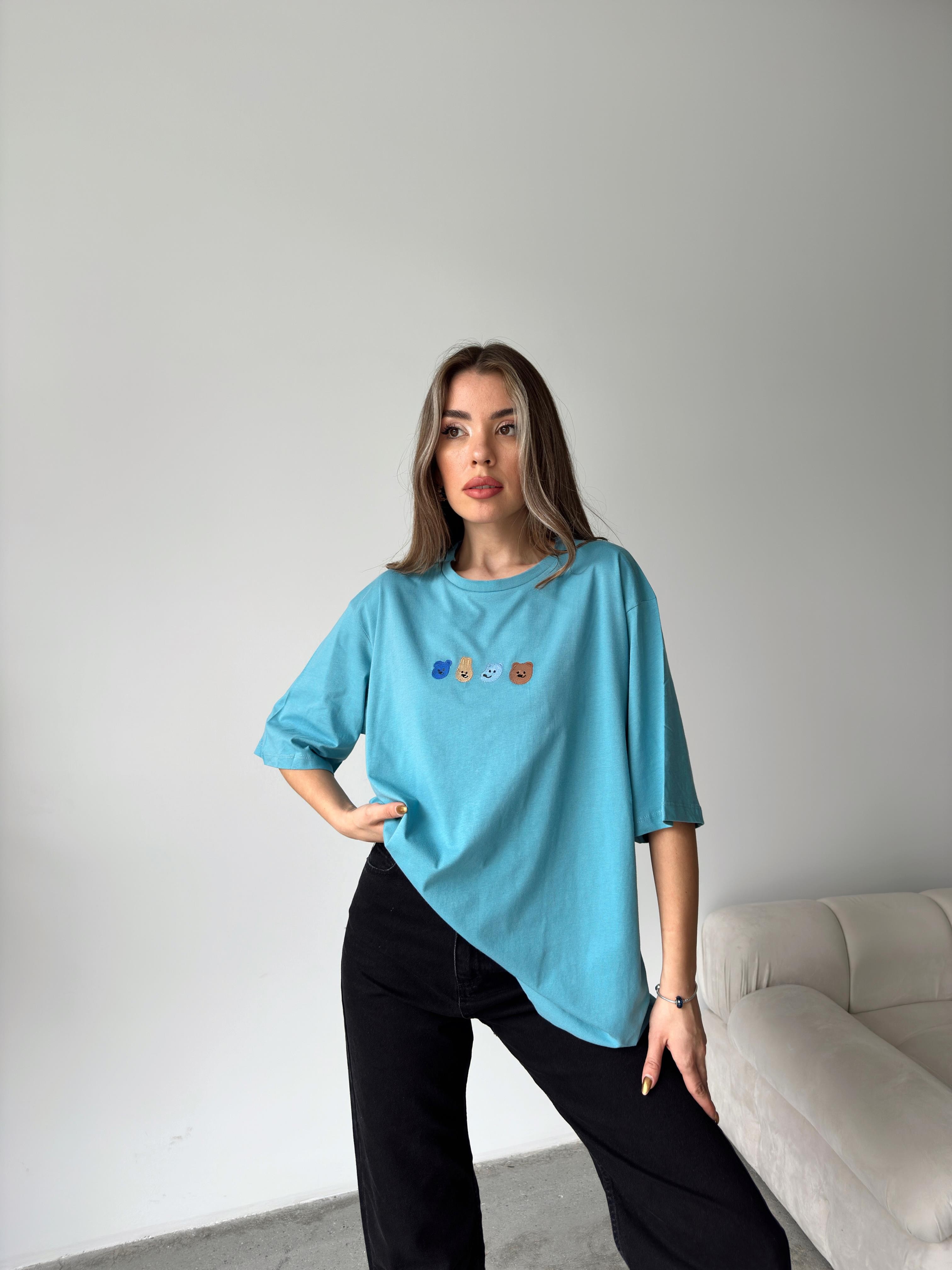 Animal Nakış Oversize T-shirt İndigo