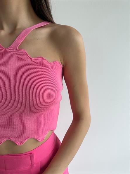 Çapraz Detay Triko Bluz Pembe
