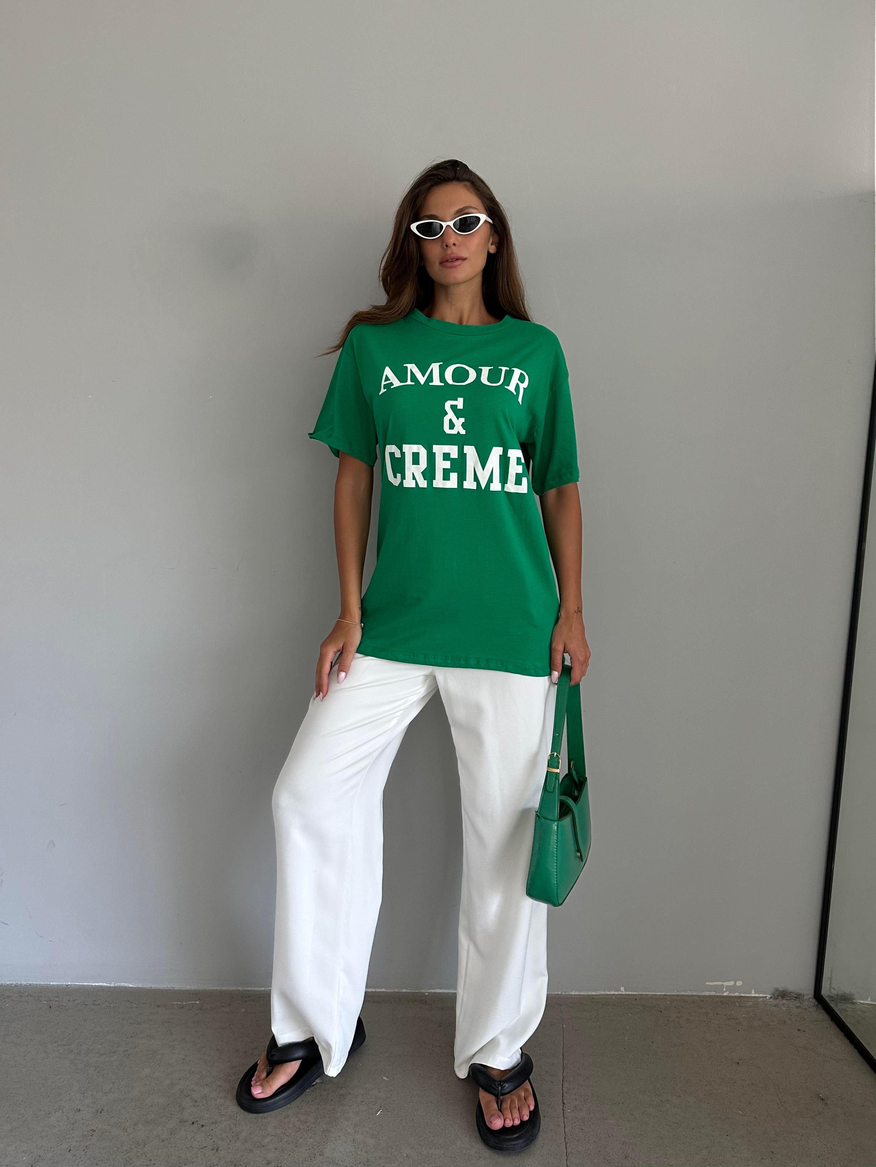 Amour Creme Oversize Basic Yeşil