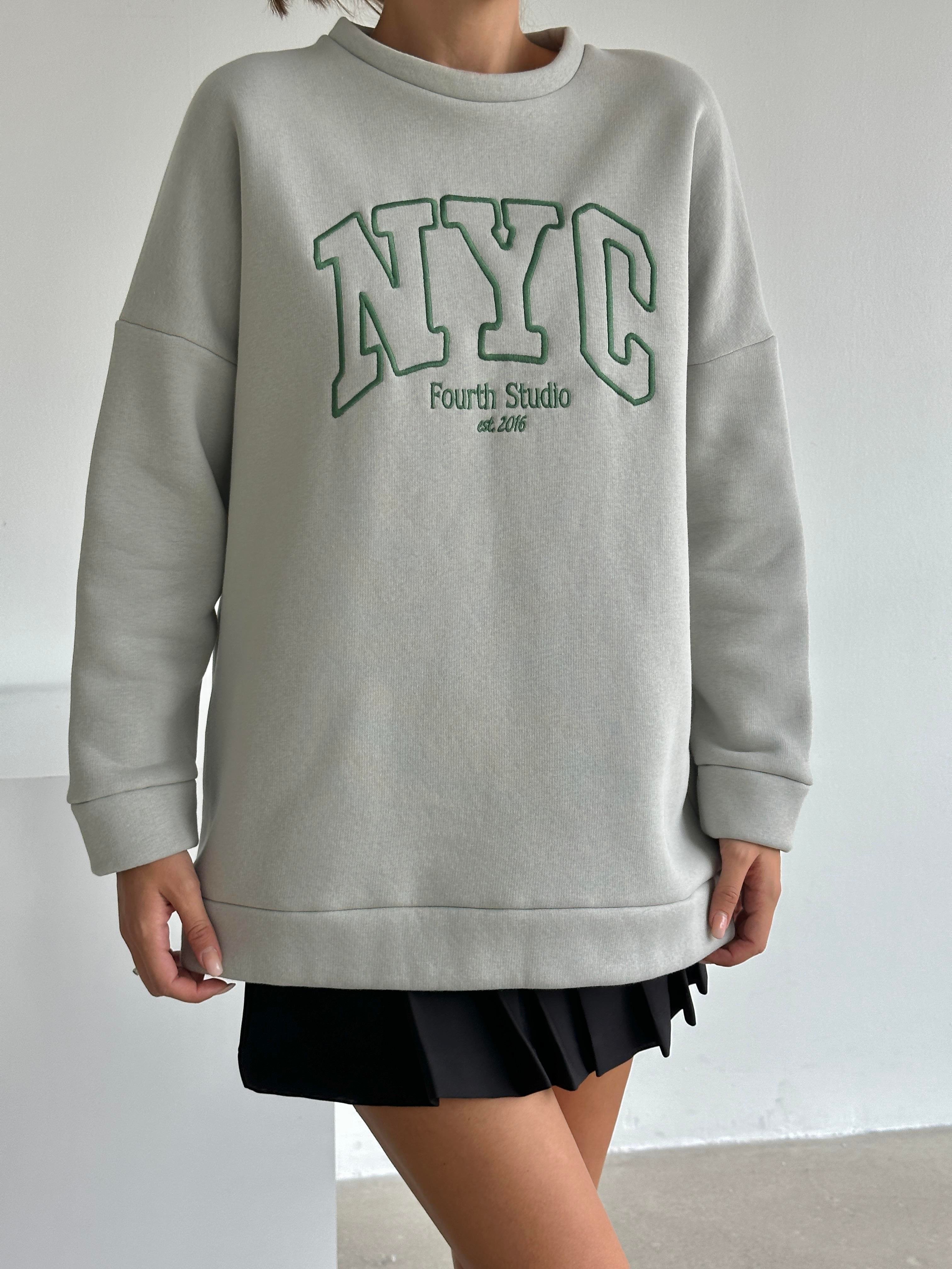 Nyc Baskılı Sweat Gri