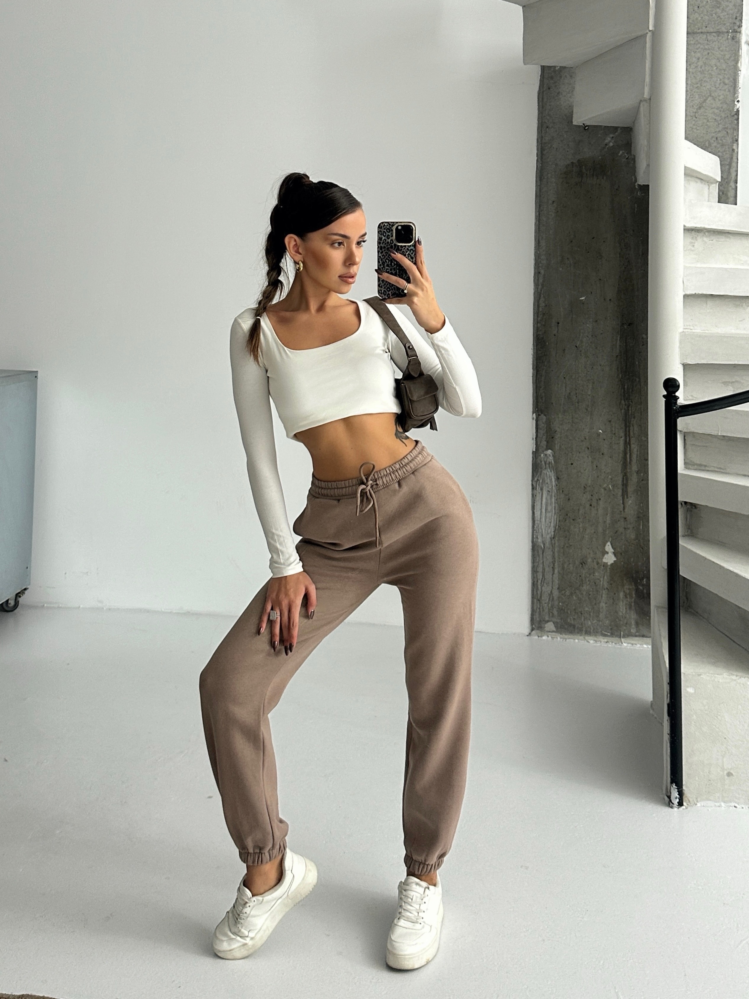 Bel Lastik Jogger Eşofman Vizon