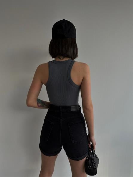 Halter Yaka Fitilli Crop Füme