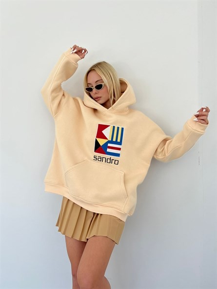 Sandro Kabartma İşleme Oversize 3 İplik Sweatshirt Bej