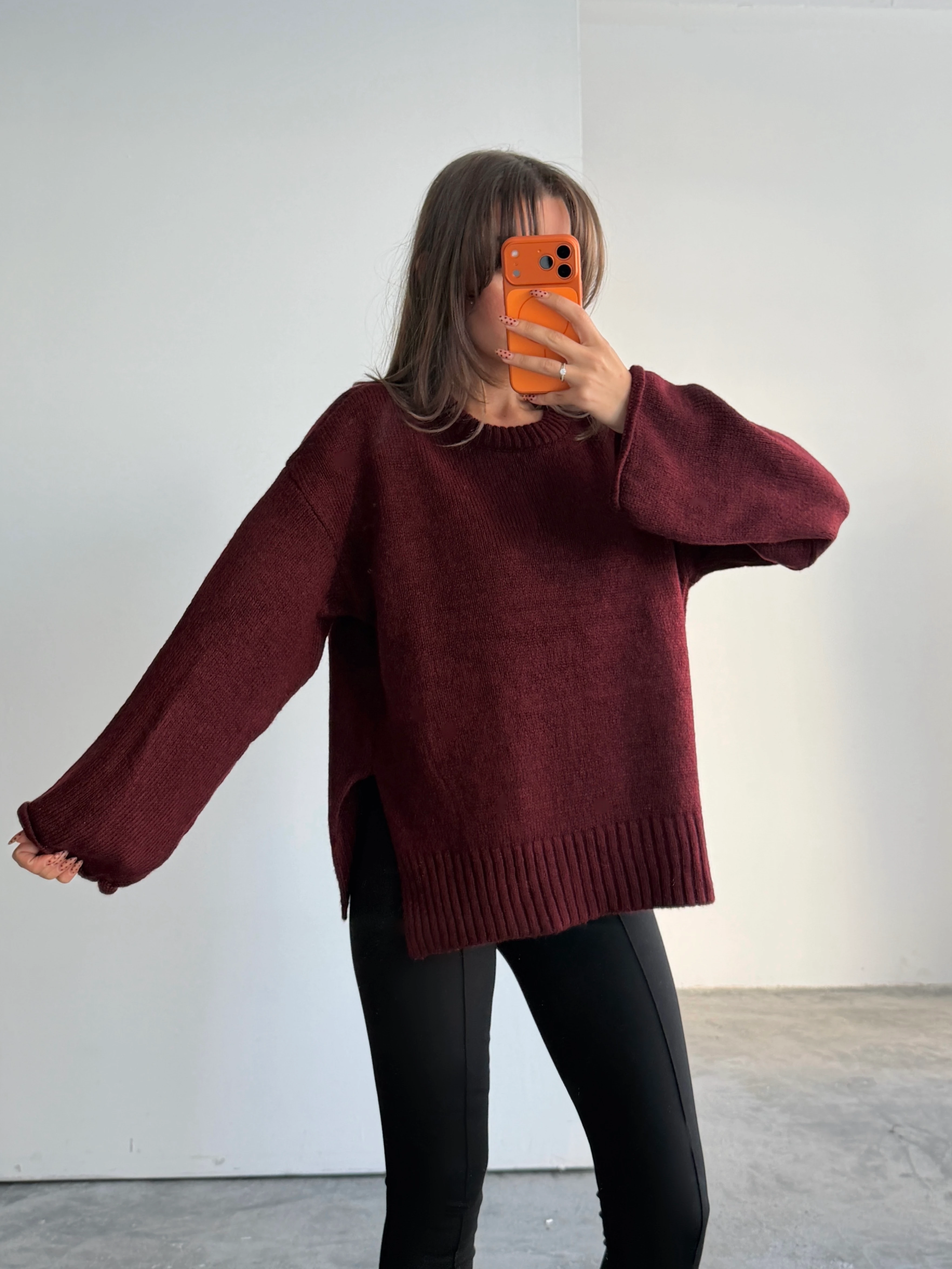 Yırtmaçlı Basic Triko  - Bordo