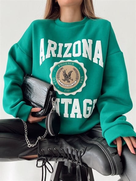 Arizona Vintage 3 İplik Oversize Sweat Koyu Yeşil