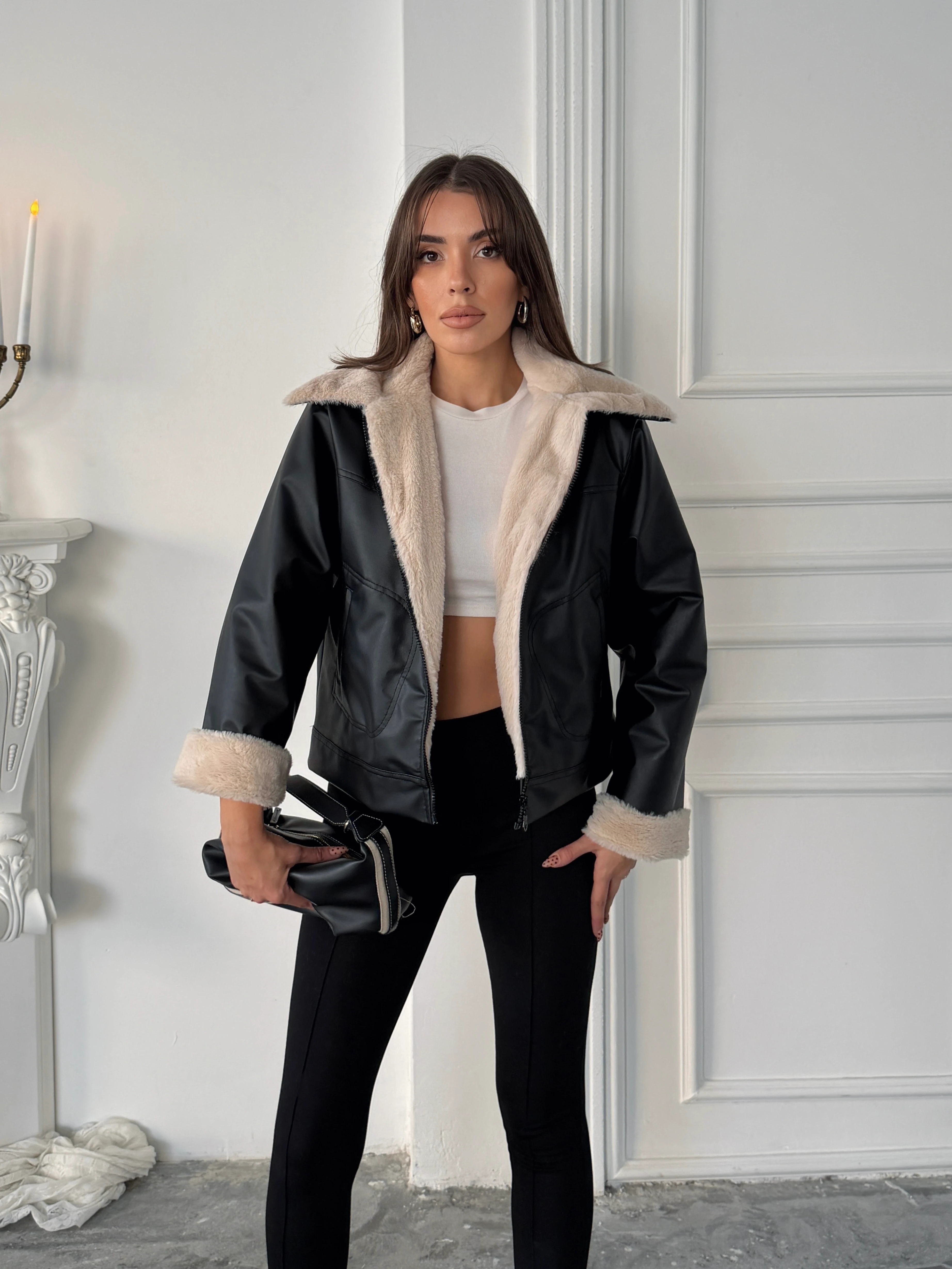 İçi Kürklü Deri Mont