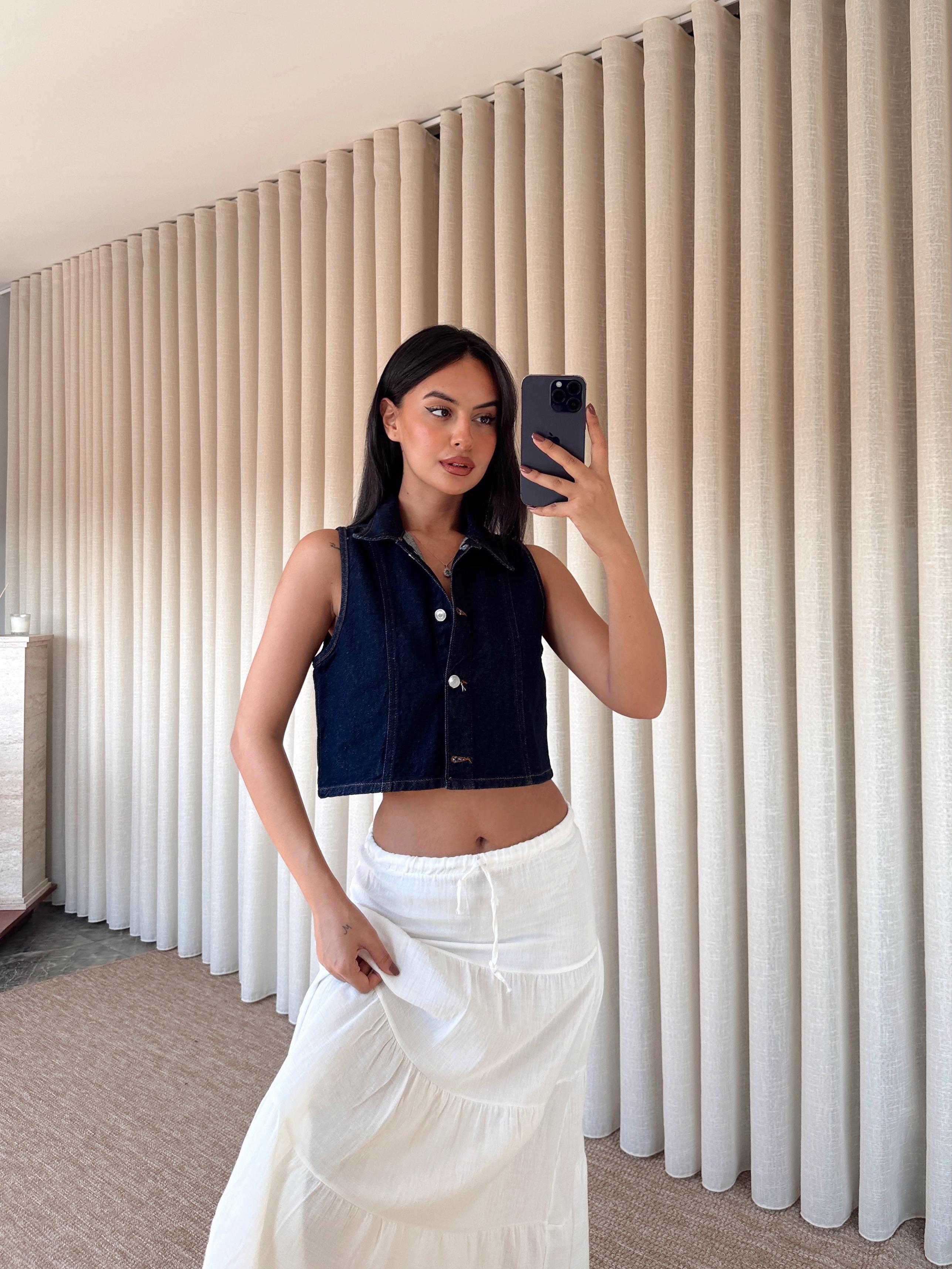 Crop Denim Yelek