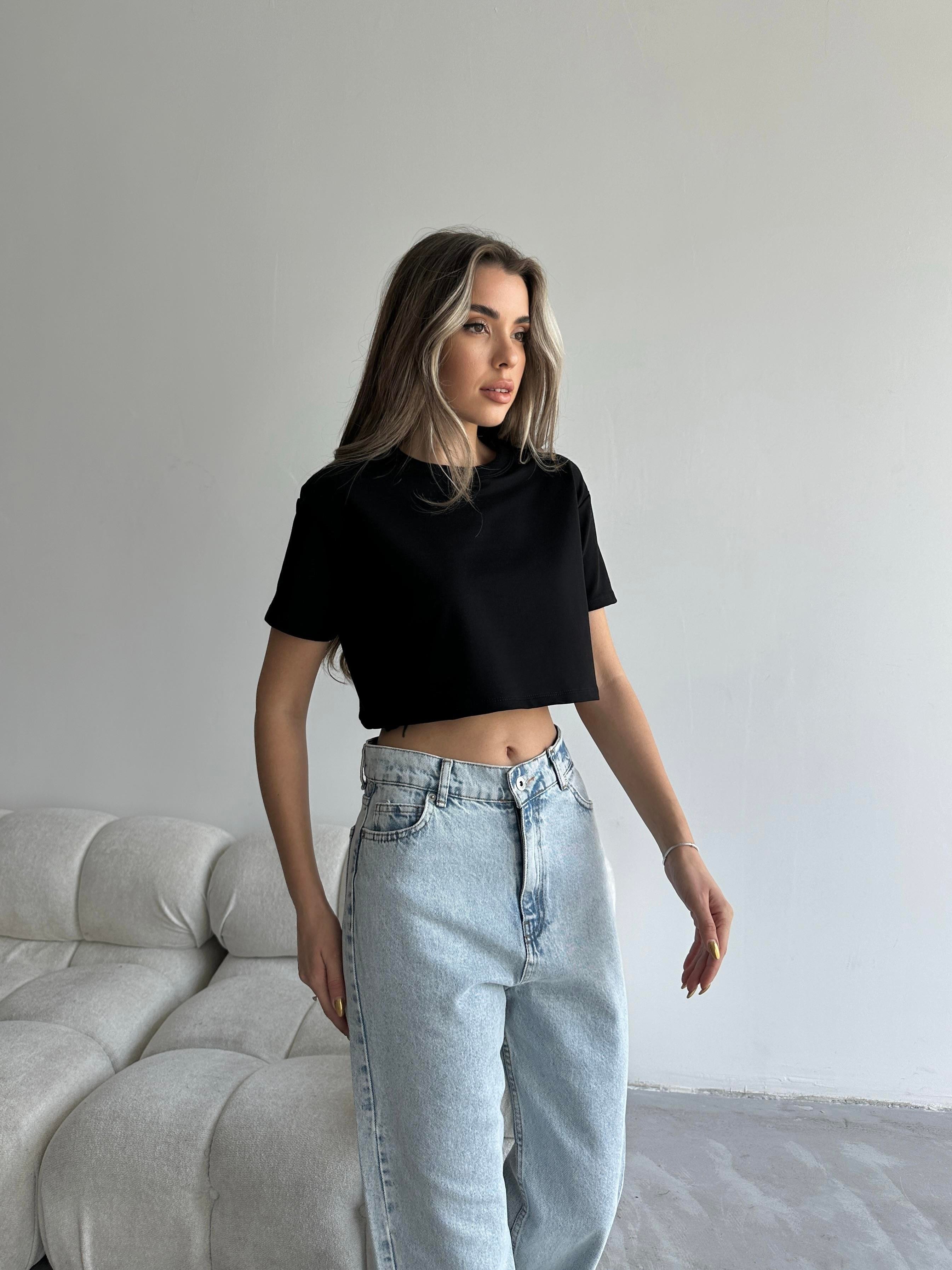 Bella Oversize Crop Tshirt Siyah