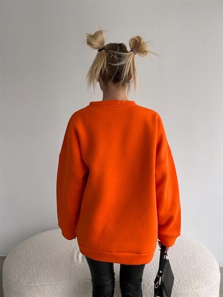 Tourists Baskı Oversize Sweatshirt Turuncu