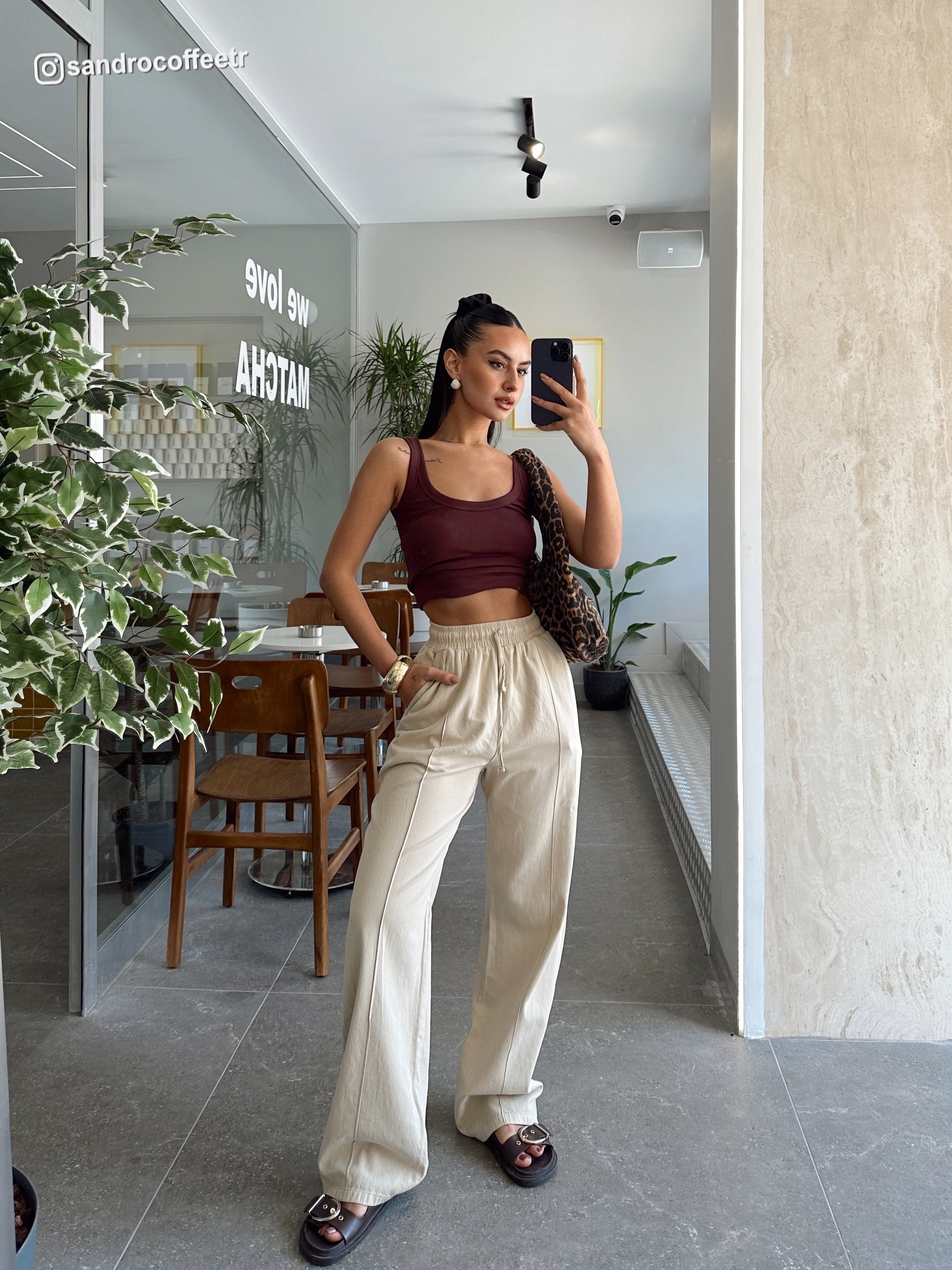 Bağcıklı Gabardin Pantolon - Bej