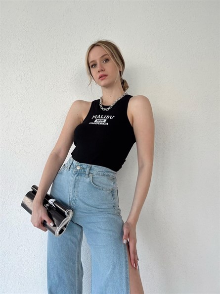 Halter Yaka Malibu Fitilli Crop Siyah