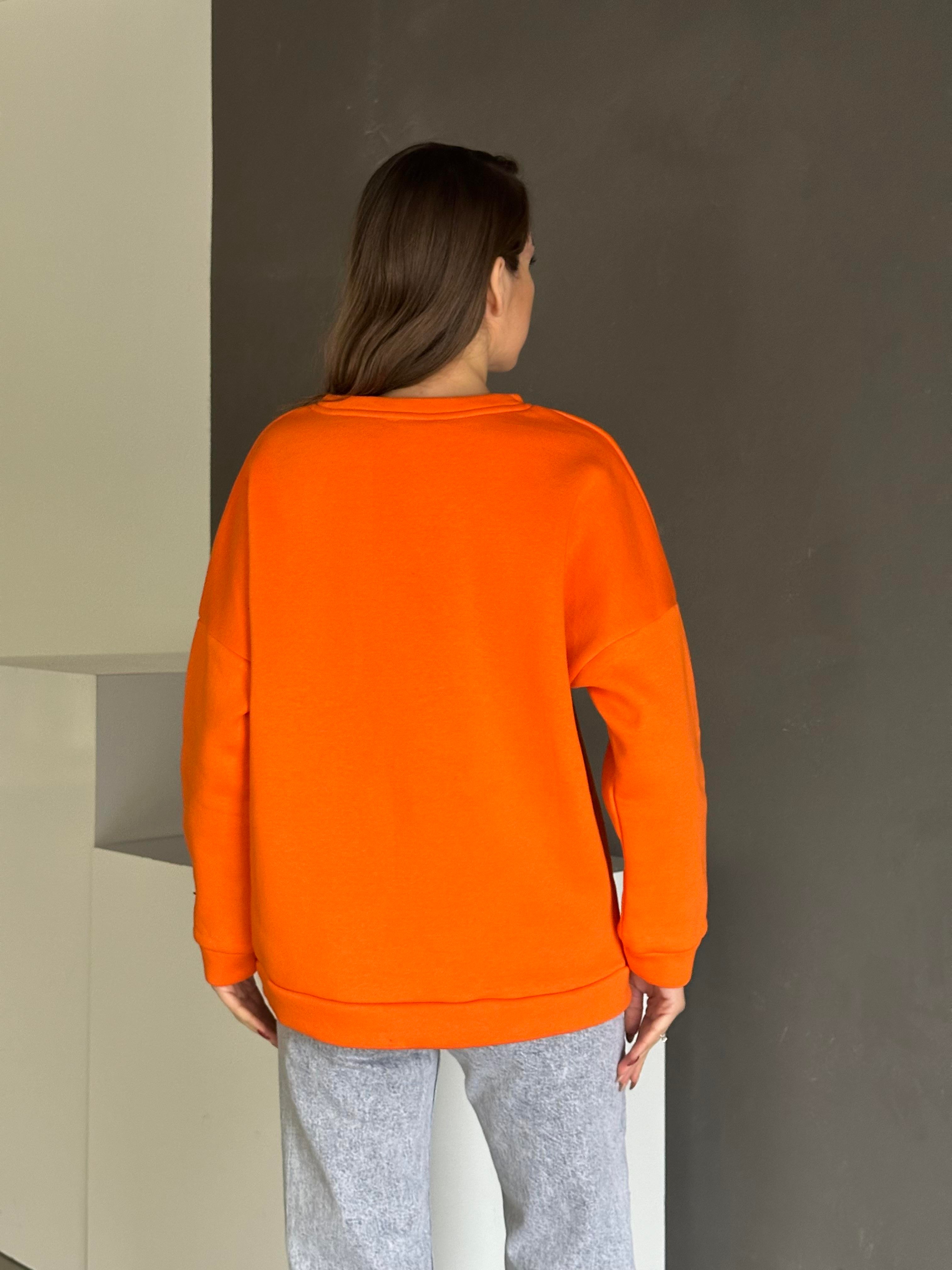 Nothing Baskı 3 İplik Şardonlu Sweatshirt Turuncu