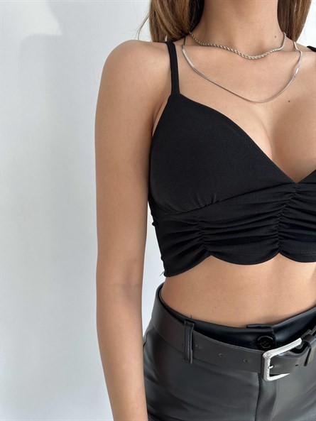 Push-up Drapeli Crop Siyah