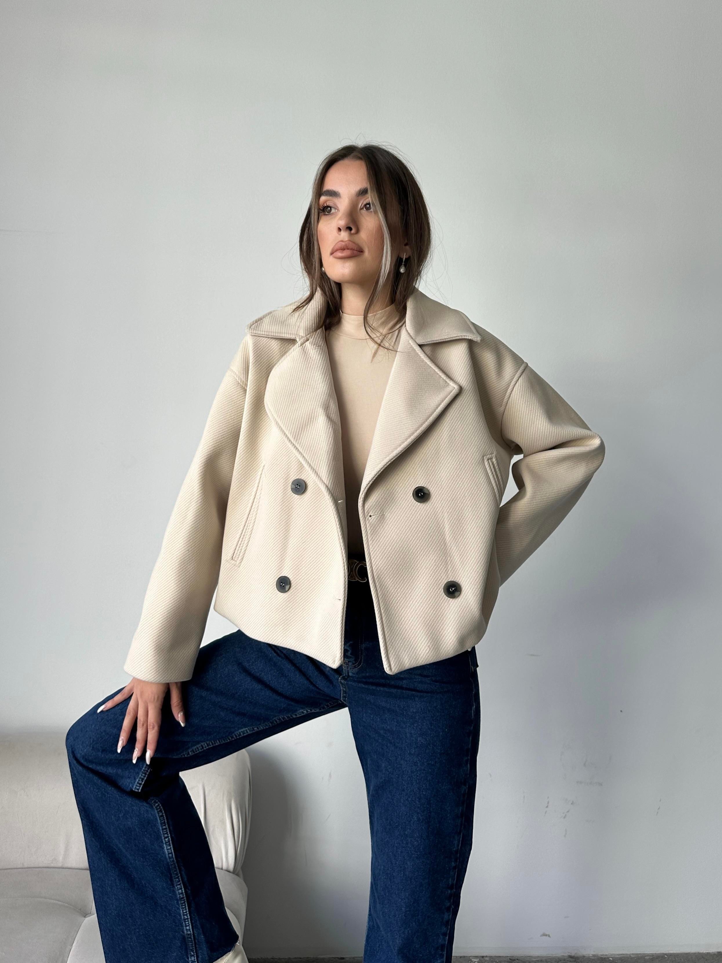 Düğmeli Oversize Kaban Ekru