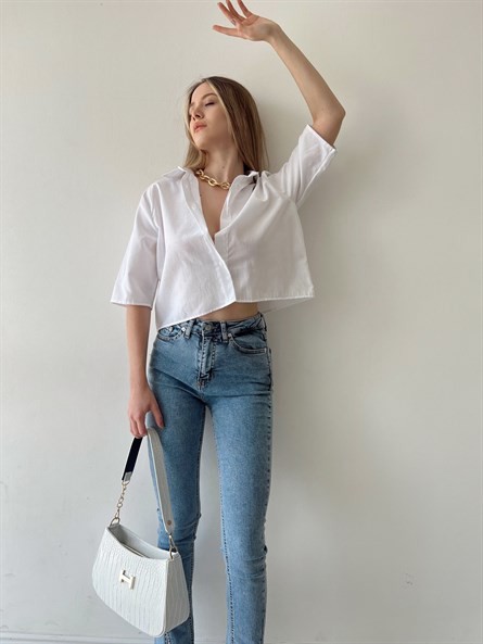 Crop Poplin Gömlek Beyaz